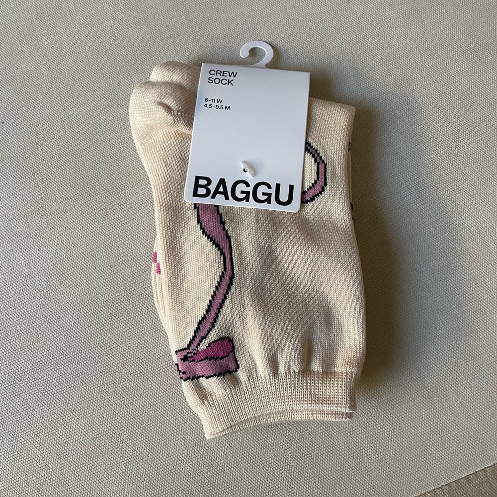 BAGGU Pink Bow Crew Sock